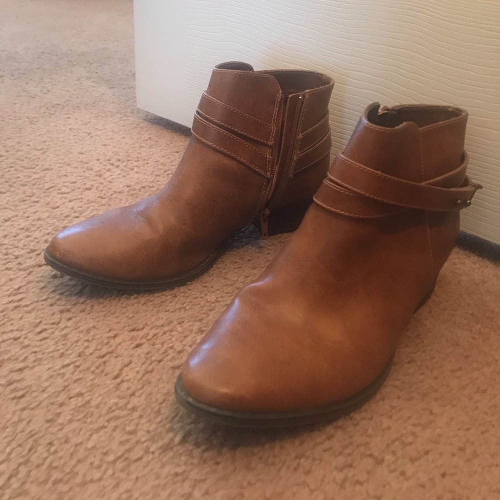 Brown leather booties